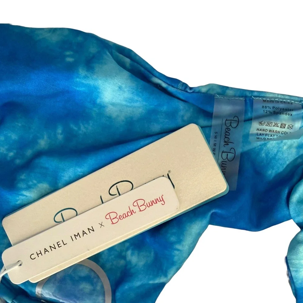 NEW Beach Bunny Bikini Bottoms Size L Blue Double Adjustable Wrap Scrunch Ties
